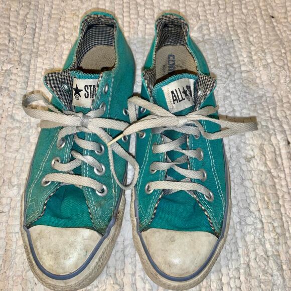 VINTAGE MADE IN USA CONVERSE CHUCK TAYLOR SNEAKERS TURQUOISE MEN 5 WOMEN 7 - Picture 3 of 4